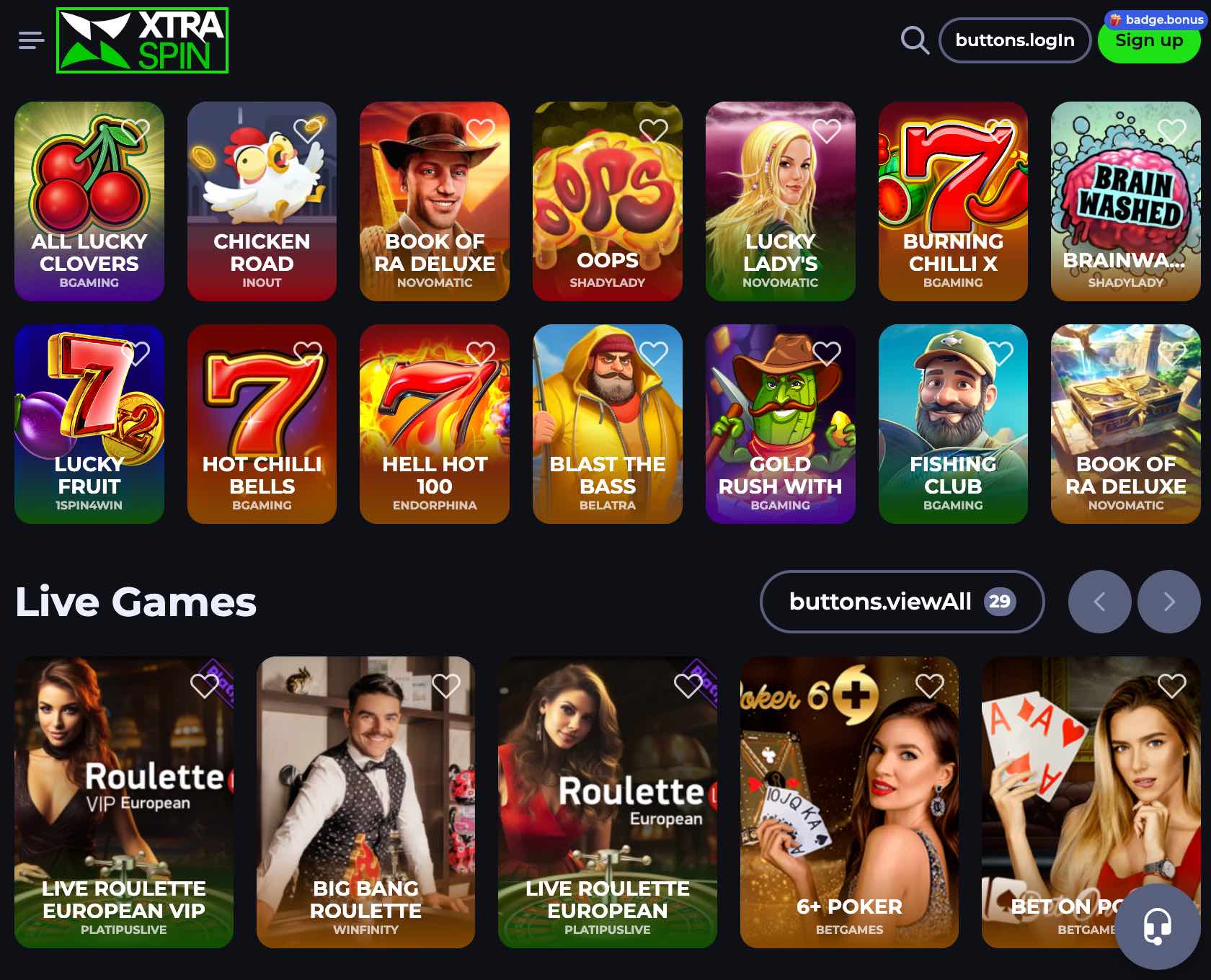 XTRASPIN games